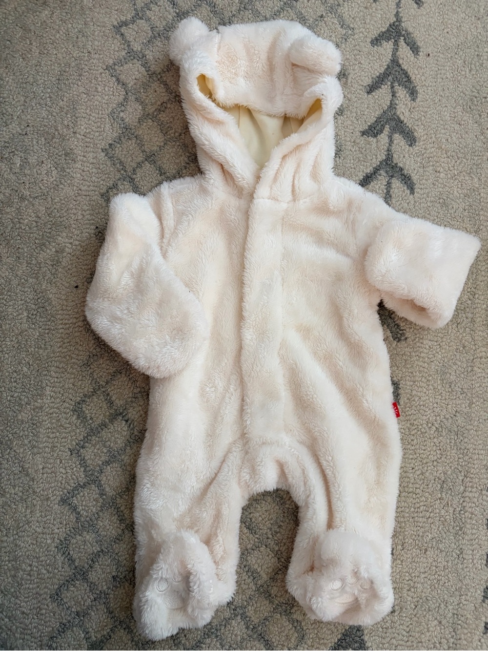 Magnetic Me Cream Plush Hooded Baby Footie with Bear Ears